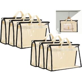 6 Pack Dust Bags for Handbags,Clear Handbag Storage Organizer,Purse Storage Bag with Zipper and Handle,Transparent Purse Protector Storage Bag,Handbag Dust Bags for Closet(Beige,Small) in Kuwait