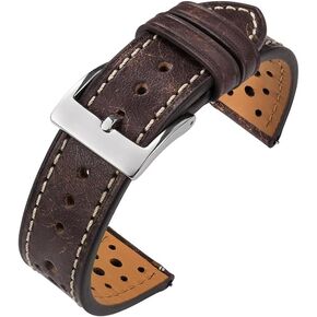 TACTICAL FROG Leather Watch Band for Men, Waxed-look Brown Rally-Style Watch Strap, 18mm 20mm 22mm Perforated Replacement Strap, Vintage Leather Strap for Chronograph Field Watches in Kuwait