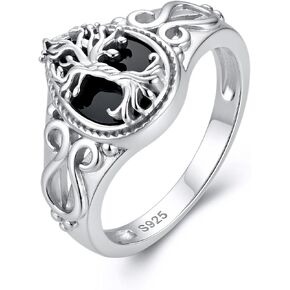 Black Tourmaline Ring S925 Sterling Silver Tree of Life Rings Black Onyx Rings Healing Jewelry Spiritual Protection Gifts for Women Mom Grandmother Friends in Kuwait