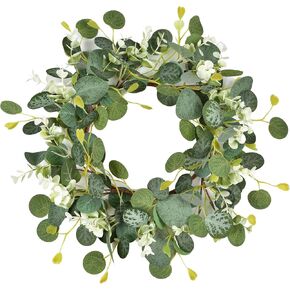 LSKYTOP Artificial Green Eucalyptus Wreaths 12'' Spring Summer Eucalyptus Leaf Wreaths for Home Farmhouse Front Door Decor in Kuwait