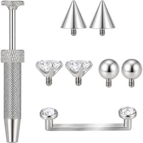 14G Titanium Surface Piercing Jewelry with 6 pcs Replacement Balls & Grabber Tool Double Crystal Internally Threaded Surface Tragus Staple Bar 14mm Flat Bar Unisex Body Jewelry in Kuwait