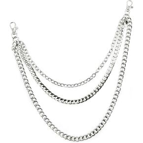 Punk Pants Chain (3-Layer), Suitable For Street Dance Performances, Hip-Hop Pants Chains, Waist Chains, Wallets, And Jeans Chains; Unisex (Silver). in Saudi Arabia