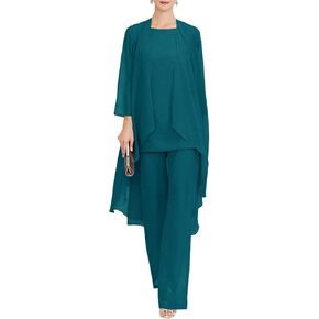 Zongqiven Chiffon Mother of The Bride Pant Suits Wedding 3Pcs Formal Outfit Set Evening Gown for Women in Saudi Arabia