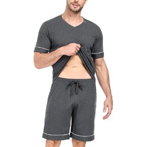 EA'S SECRET 100% Cotton Mens Pajamas Set Men's Sleepwear Short Sleeve Shirts Soft Lightweight V-Neck Pjs Set Loungewear Knit in Saudi Arabia