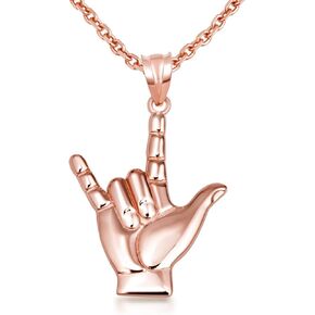 14k Rose Gold I Love You Hand Sign Language Charm Pendant Necklace, 22" in Saudi Arabia