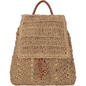 Monique Women Medium Paper Straw Handmade Woven Backpack Flap Drawstring Shoulders Bag Beach Daypack in Saudi Arabia