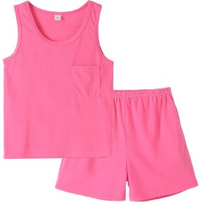 Vopmocld Unisex Kids Sleeveless Pajama Sets Solid Color Summer Clothes Softness Cotton Tank Top Pjs Teens Casual Jammies in Saudi Arabia
