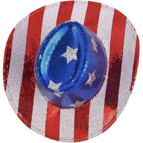 Adoeren American Flag Cowboy Hat Sequin Glitter 4th of July Hat for Women Men USA Patriotic Independence Day Cowgirl Hats in Kuwait