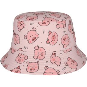 Pink Cute Pig Print Bucket Hat Personalized Wide Brim Packable Sun Hat for Men Women Unisex Outdoor Fishing Beach Hiking in Saudi Arabia