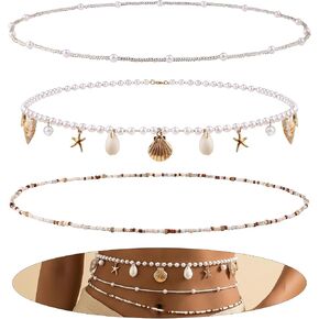 Giovanchi Waist Chain for Women 3Pcs Adjustable Layered Belly Chain Bohemian Shell Beaded Bikini Body Chain for Beach in Saudi Arabia