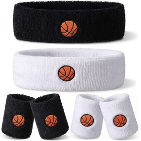 6 Pcs Sweatband Set, 2 Sports Headbands & 4 Wristbands with Premium 3D Embroidery, Moisture Wicking Terry Cloth Athletic Sweat Bands for Basketball Soccer Football Gym, Men Women Youth in Saudi Arabia