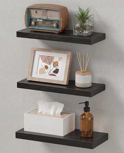 LifetimeWarranty Easy Install Floating Shelves,15.7 Inch Wall Mounted Wooden Floating Shelves, Small Wall Shelf for Storage&Home Decor, Living Room, Kitchen, Office, Corner Shelf for Bathroom,Set of 3 in Kuwait