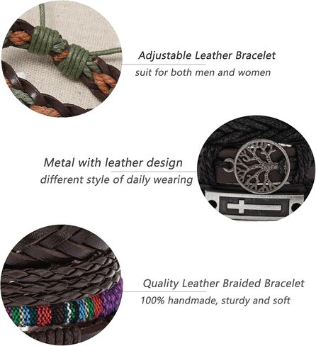 30Pcs Braided Leather Bracelets for Men Women Woven Cuff Wrap Bracelet Wood Beads Hemp Cords Ethnic Tribal Handmade Wrap Wristband Bracelets Set Adjustable in Saudi Arabia