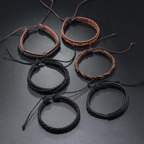 30Pcs Braided Leather Bracelets for Men Women Woven Cuff Wrap Bracelet Wood Beads Hemp Cords Ethnic Tribal Handmade Wrap Wristband Bracelets Set Adjustable in Saudi Arabia
