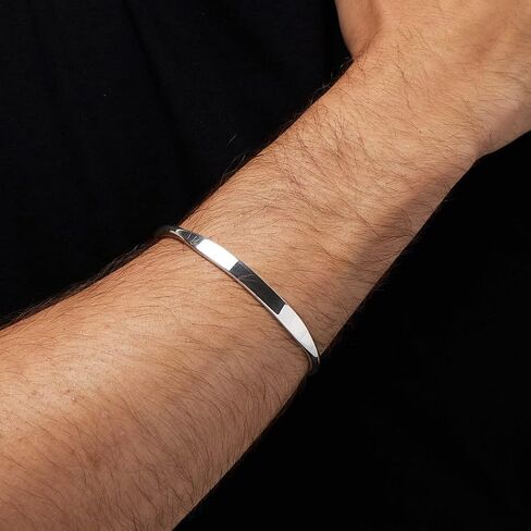 VN Jewelry Mens Silver Bangle Bracelet - Solid 925 Sterling Silver Torque Bangle for Men - Plain Silver Bracelet For Men Gift for him in Saudi Arabia