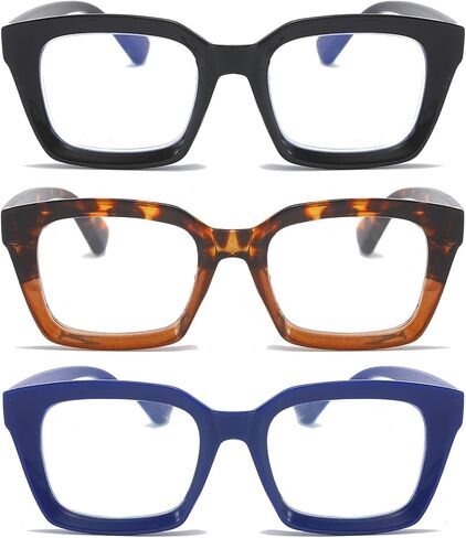 DXYXYO 3 Pack Retro Oversized Reading Glasses for Women Men Fashion Square Blue Light Blocking Computer Reader in Saudi Arabia