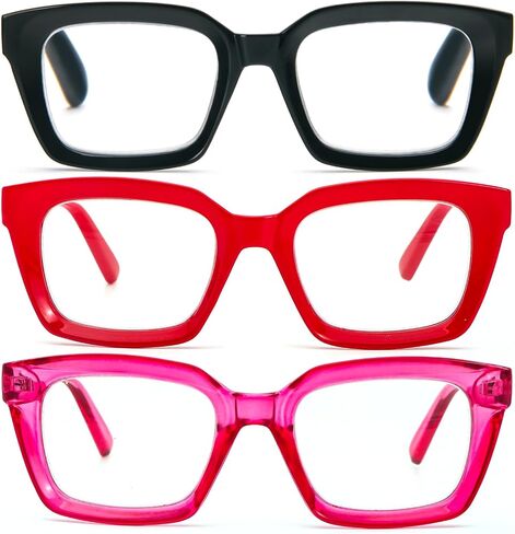 DXYXYO 3 Pack Retro Oversized Reading Glasses for Women Men Fashion Square Blue Light Blocking Computer Reader in Saudi Arabia