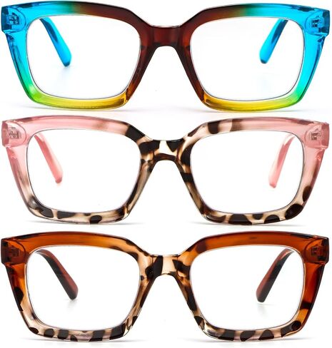 DXYXYO 3 Pack Retro Oversized Reading Glasses for Women Men Fashion Square Blue Light Blocking Computer Reader in Saudi Arabia
