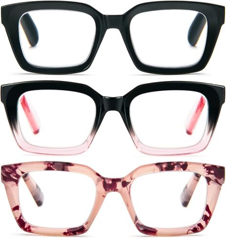 DXYXYO 3 Pack Retro Oversized Reading Glasses for Women Men Fashion Square Blue Light Blocking Computer Reader in Saudi Arabia
