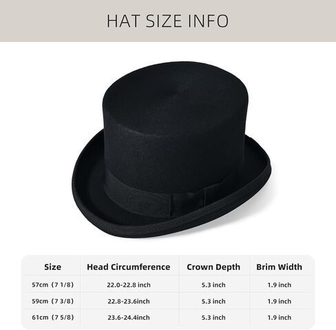 Willheoy Mens Top Hat for Women 100% Wool Black Felt Top Hat Costume with 7pcs Feather Party Dress Tophat Magician Hats in Saudi Arabia