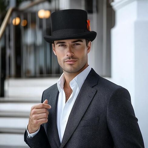 Willheoy Mens Top Hat for Women 100% Wool Black Felt Top Hat Costume with 7pcs Feather Party Dress Tophat Magician Hats in Saudi Arabia
