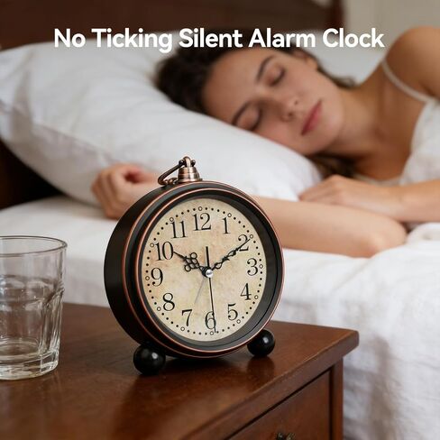 Vintage Alarm Clock, 5 Inch Silent Non-Ticking Battery Operated Small Clock, Classic Old School Retro Analog Alarm Clock Decor for Bedroom Bedside, Mantel, Shelf, Desktop in Kuwait