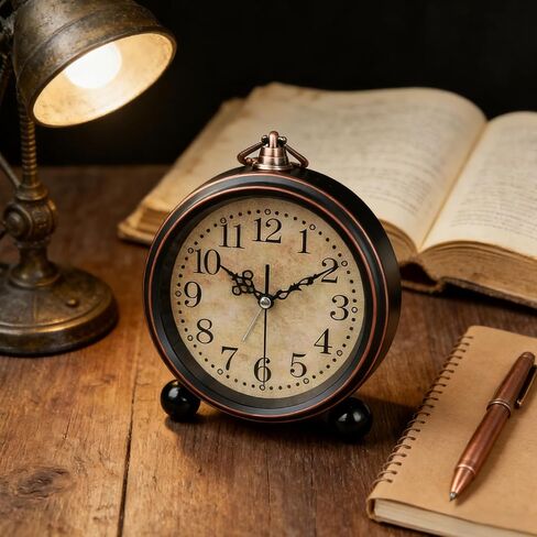 Vintage Alarm Clock, 5 Inch Silent Non-Ticking Battery Operated Small Clock, Classic Old School Retro Analog Alarm Clock Decor for Bedroom Bedside, Mantel, Shelf, Desktop in Kuwait