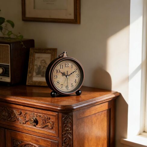 Vintage Alarm Clock, 5 Inch Silent Non-Ticking Battery Operated Small Clock, Classic Old School Retro Analog Alarm Clock Decor for Bedroom Bedside, Mantel, Shelf, Desktop in Kuwait