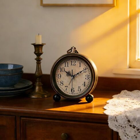 Vintage Alarm Clock, 5 Inch Silent Non-Ticking Battery Operated Small Clock, Classic Old School Retro Analog Alarm Clock Decor for Bedroom Bedside, Mantel, Shelf, Desktop in Kuwait