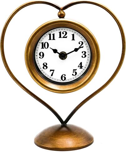 Gold Metal Heart Table Clock, Vintage Retro Desk Clock for Women, Romantic Home Decor, Ideal Gift for Her Birthday Anniversary in Saudi Arabia