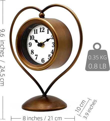 Gold Metal Heart Table Clock, Vintage Retro Desk Clock for Women, Romantic Home Decor, Ideal Gift for Her Birthday Anniversary in Saudi Arabia