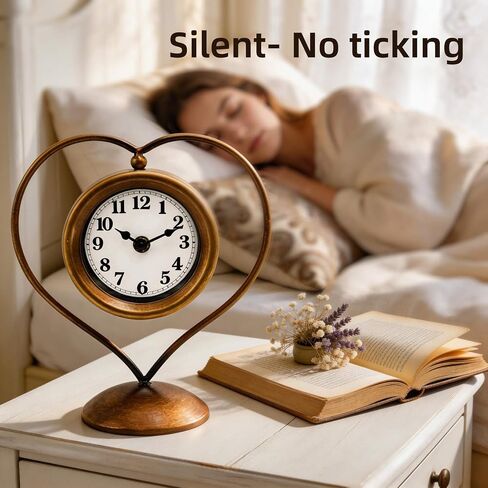 Gold Metal Heart Table Clock, Vintage Retro Desk Clock for Women, Romantic Home Decor, Ideal Gift for Her Birthday Anniversary in Saudi Arabia