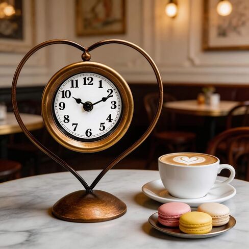 Gold Metal Heart Table Clock, Vintage Retro Desk Clock for Women, Romantic Home Decor, Ideal Gift for Her Birthday Anniversary in Saudi Arabia