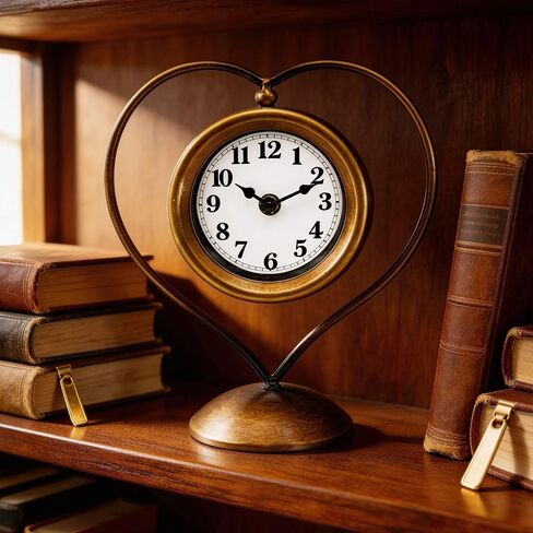 Gold Metal Heart Table Clock, Vintage Retro Desk Clock for Women, Romantic Home Decor, Ideal Gift for Her Birthday Anniversary in Saudi Arabia