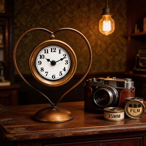 Gold Metal Heart Table Clock, Vintage Retro Desk Clock for Women, Romantic Home Decor, Ideal Gift for Her Birthday Anniversary in Saudi Arabia