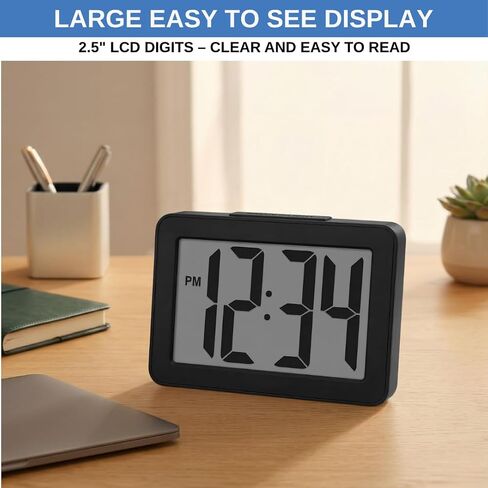 Digital Clock Large Display Battery Operated | Easy Read 2.5" LCD Alarm Clock with On Demand Backlight, 12/24 Hour, Small Desk Clock for Office Kitchen Bedroom in Saudi Arabia