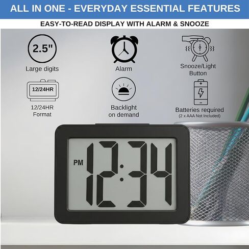 Digital Clock Large Display Battery Operated | Easy Read 2.5" LCD Alarm Clock with On Demand Backlight, 12/24 Hour, Small Desk Clock for Office Kitchen Bedroom in Saudi Arabia