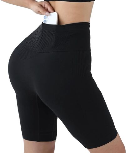 Womens High Waisted Running Shorts Tummy Control Workout Compression Shorts Quick Dry Biker Yoga Shorts with Pockets in Saudi Arabia