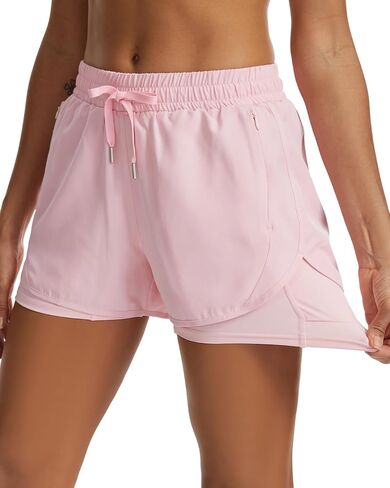 MLYENX 2 in 1 Running Shorts for Women High Waisted Athletic Workout Gym Shorts with Zipper Pockets Quick Dry in Saudi Arabia