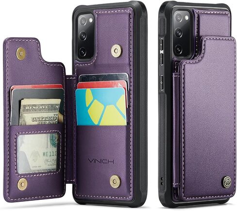 Vinich for Samsung Galaxy S20 FE Case with Card Holder, for Samsung S20 FE Wallet Case for Women Men with RFID Blocking, Durable Kickstand Shockproof Phone Case for Galaxy S20 FE 5G, Purple in Saudi Arabia