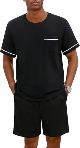Ekouaer Men pajama set Summer Short Sleeve Shirts and Shorts 2 Piece Lounge Sets with Pockets in Kuwait