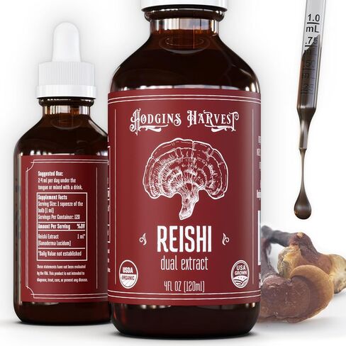 Hodgins Harvest Organic Lion's Mane Fruiting Body Extract Tincture - Mushroom Supplement for Brain Health and Mental Focus - Dual Extract Formula - Extra Concentrated - 4 fl oz Bottle in Kuwait