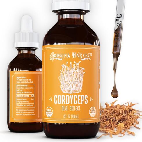 Hodgins Harvest Organic Lion's Mane Fruiting Body Extract Tincture - Mushroom Supplement for Brain Health and Mental Focus - Dual Extract Formula - Extra Concentrated - 4 fl oz Bottle in Kuwait