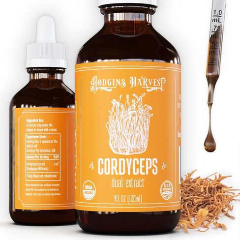 Hodgins Harvest Organic Lion's Mane Fruiting Body Extract Tincture - Mushroom Supplement for Brain Health and Mental Focus - Dual Extract Formula - Extra Concentrated - 4 fl oz Bottle in Kuwait