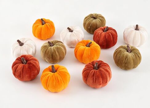 FJAKA 12 Pcs Velvet Pumpkin Mini Decor, Artificial Small Foam Pumpkins Fall Thanksgiving Home Table Indoor Decorations in Saudi Arabia