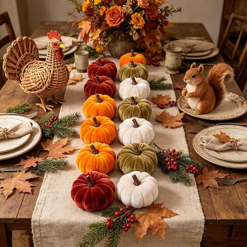 FJAKA 12 Pcs Velvet Pumpkin Mini Decor, Artificial Small Foam Pumpkins Fall Thanksgiving Home Table Indoor Decorations in Saudi Arabia