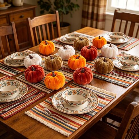 FJAKA 12 Pcs Velvet Pumpkin Mini Decor, Artificial Small Foam Pumpkins Fall Thanksgiving Home Table Indoor Decorations in Saudi Arabia