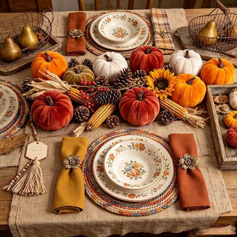 FJAKA 12 Pcs Velvet Pumpkin Mini Decor, Artificial Small Foam Pumpkins Fall Thanksgiving Home Table Indoor Decorations in Saudi Arabia