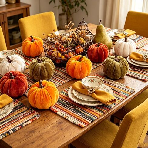 FJAKA 12 Pcs Velvet Pumpkin Mini Decor, Artificial Small Foam Pumpkins Fall Thanksgiving Home Table Indoor Decorations in Saudi Arabia
