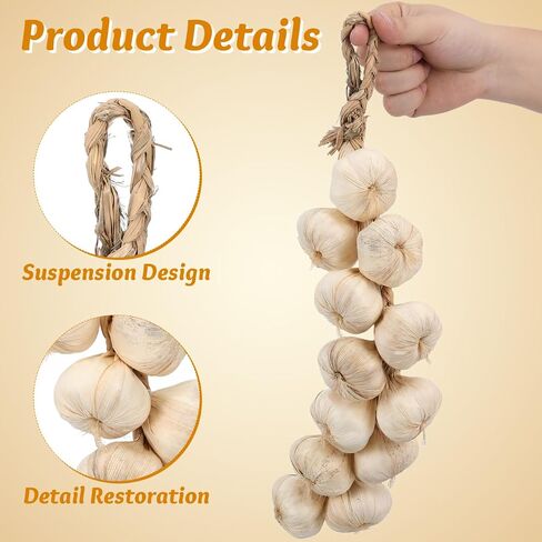 3PCS Artificial Hanging Garlic String Lifelike Fake White Garlic Vegetable Fruit Garland Vine for Home Party Wall Decoration in Saudi Arabia